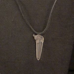 Crystal elephant 🐘 on a black leather necklace.